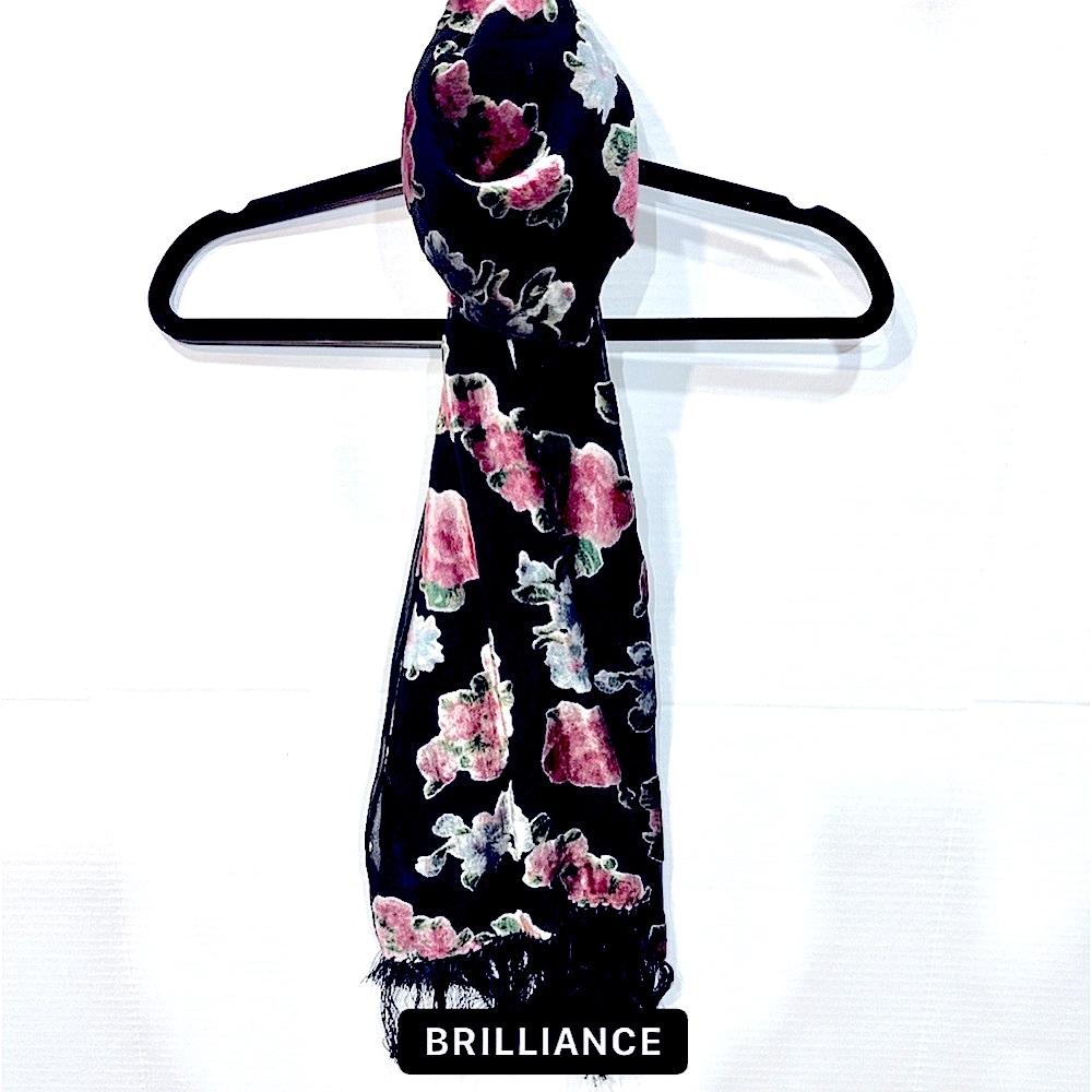 Silk and velvet rose red & green, with blk fringe - Picture 2 of 9